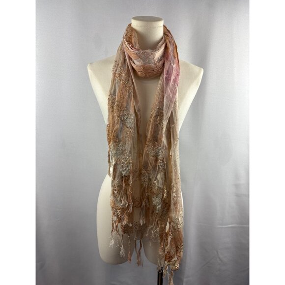 Women’s Pink, Cream, & Peach, Knit & Mesh Scarf - Picture 4 of 5
